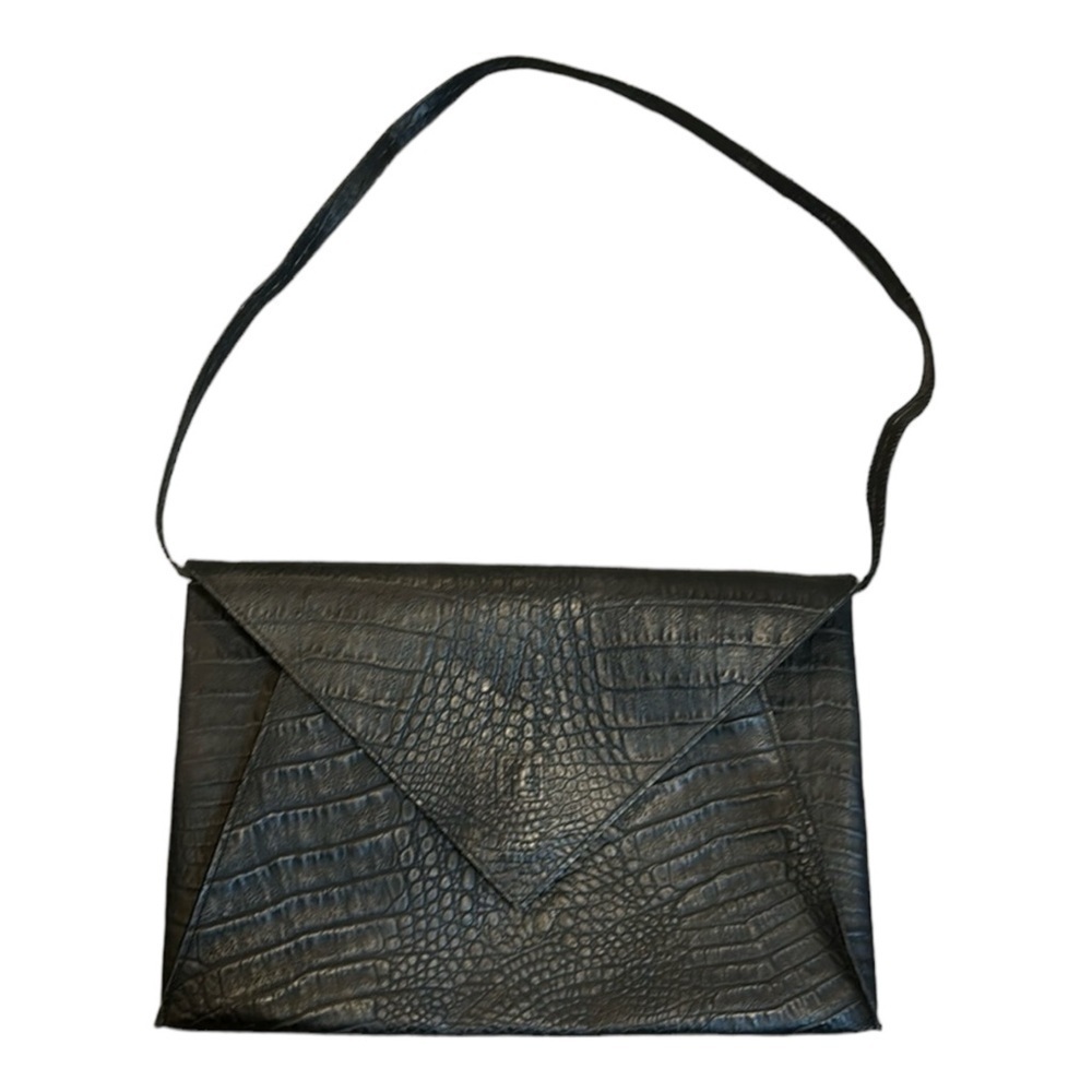 Fendi large crocodile embossed black leather clutch bag with removable straps - Picture 1 of 7